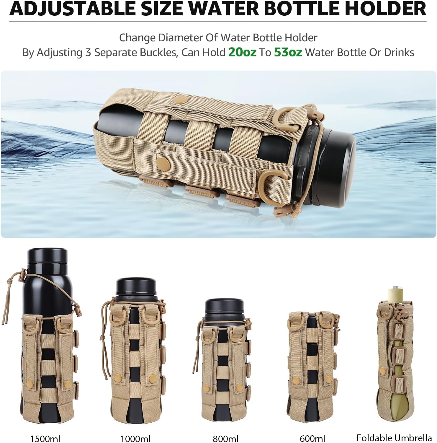 Molle Water Bottle Holder for 20 32 36 48 Oz Water Bottle