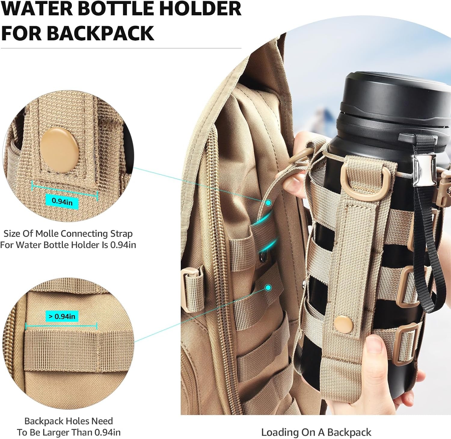 Molle Water Bottle Holder for 20 32 36 48 Oz Water Bottle
